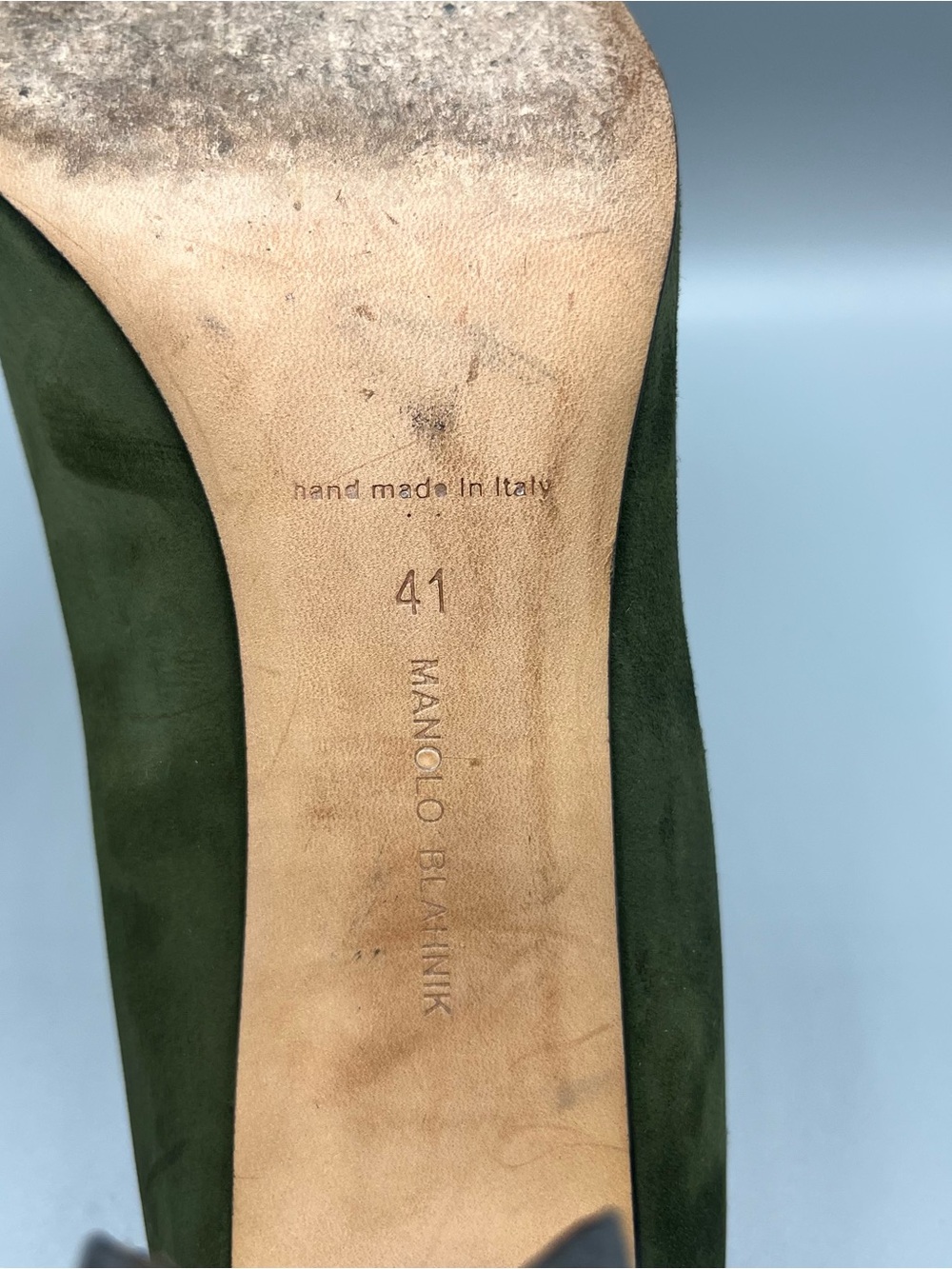 Manolo Blahnik Olive Green Suede Pointed-Toe Pumps Size IT41 US 10 - Picture 7 of 16